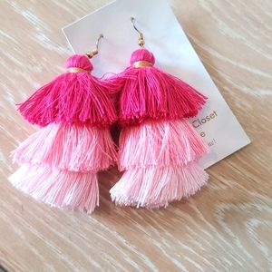 Pink tiered tassel earrings